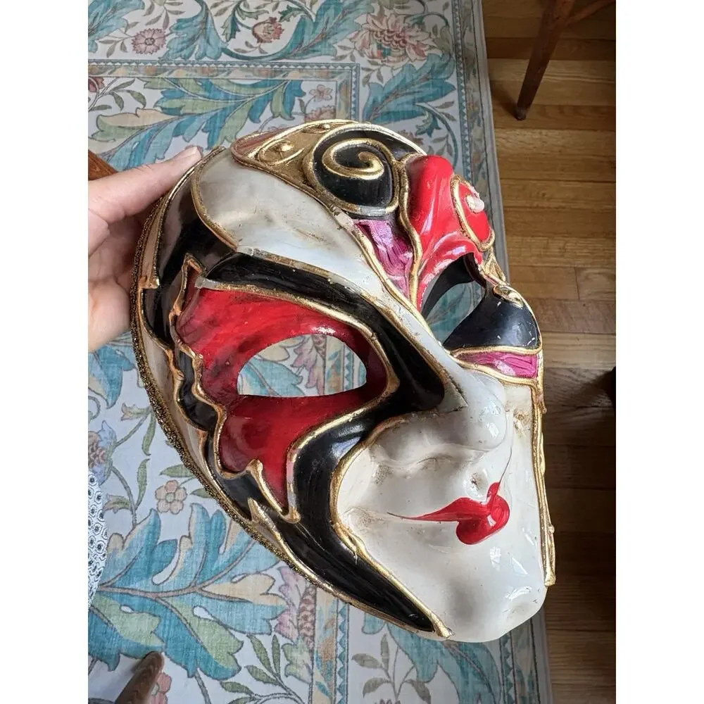 Vintage La Maschera del Galeone Venetian Mask Hand Painted Italy Venezia Red